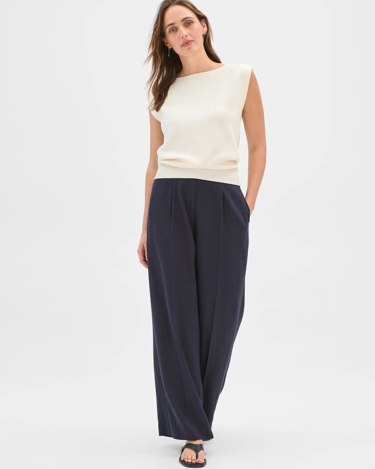 Preview Tailored Wide Leg Pants - Ink Navy 2 of 5