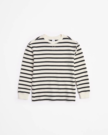 Waffle Textured Long Sleeve Stripe Top
