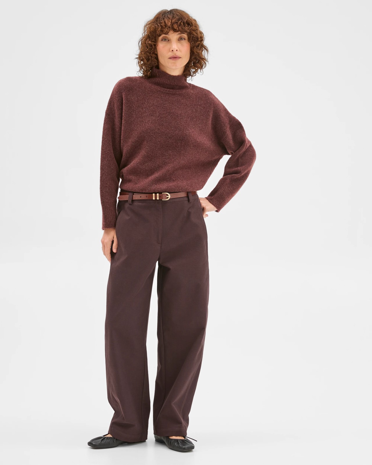 Relaxed Forward Seam Barrel Leg Pants - Chocolate Plum 3 of 6