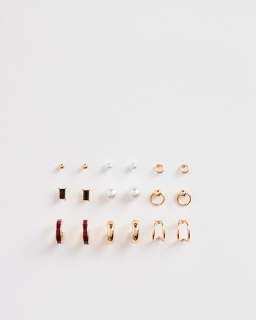 9 Pack Mini Huggie Stud Earrings