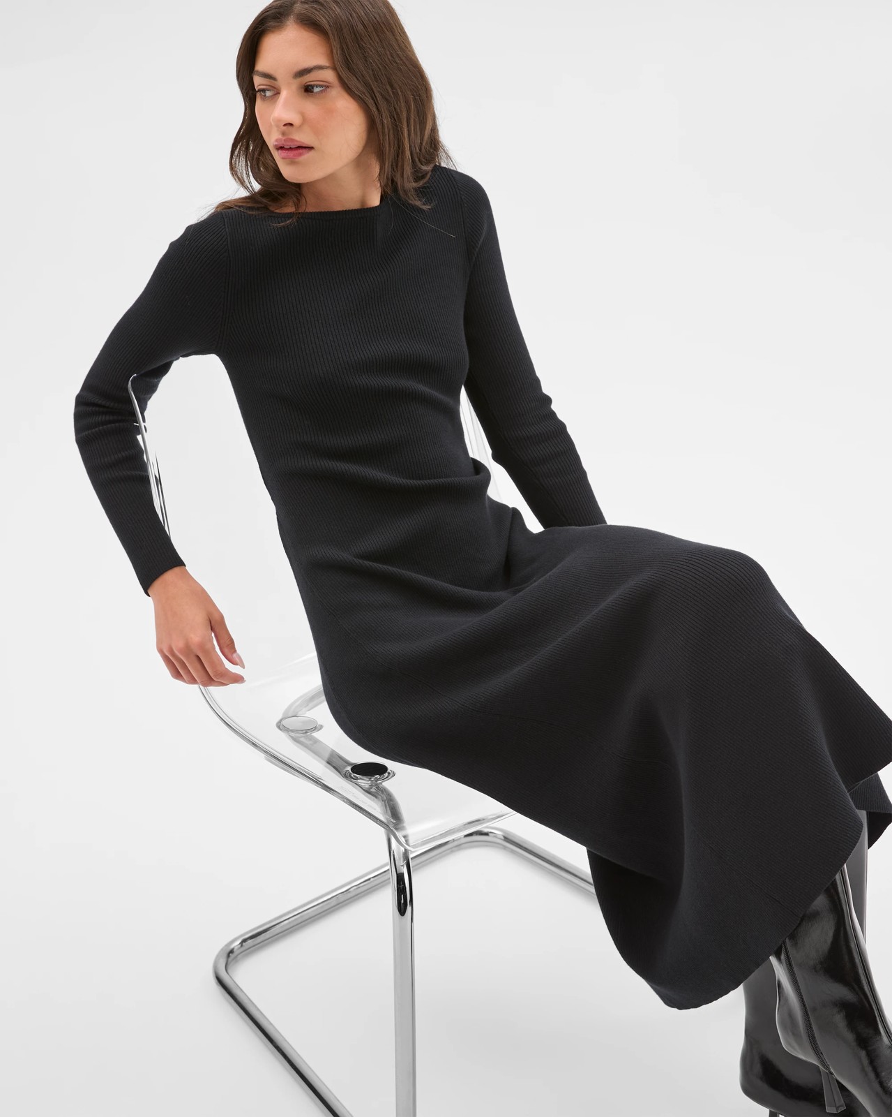 Petites Long Sleeve Knit Midi Dress 2 of 5