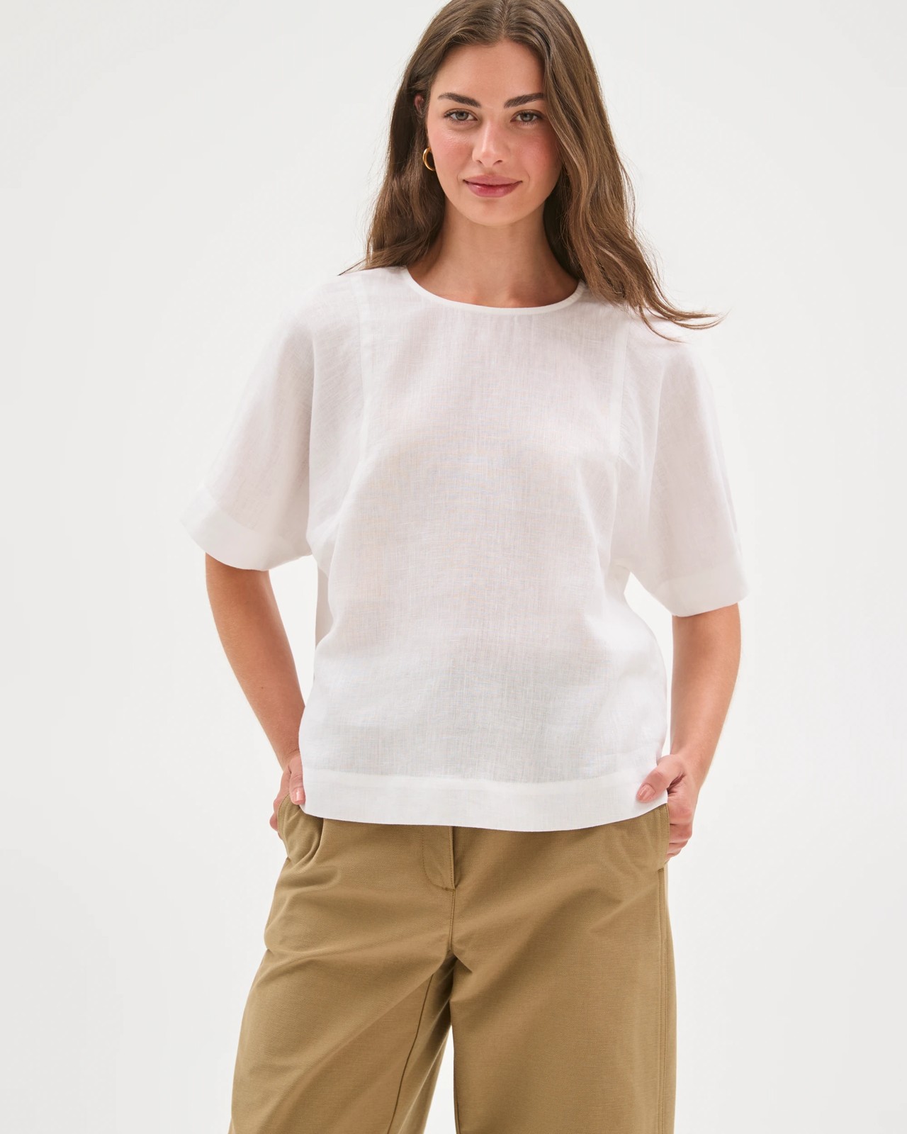 Petites European Linen Woven Top - White 2 of 6