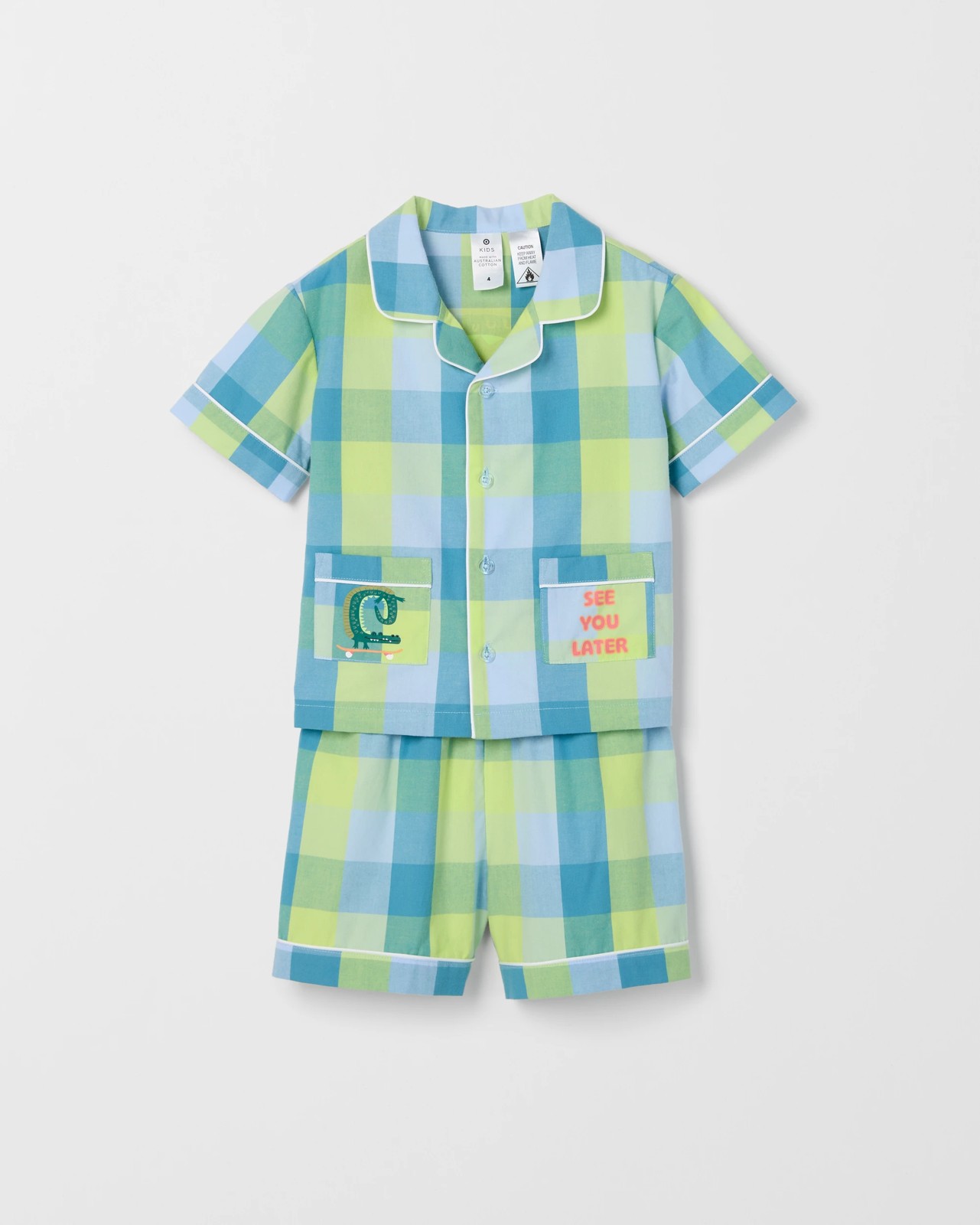 Australian Cotton Younger Boys Elevated Woven Pyjama Set - Green Croc 5 of 6