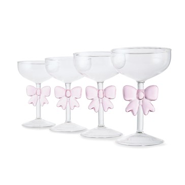 Anko 4 Pink Bow Coupe Cocktail Glasses
