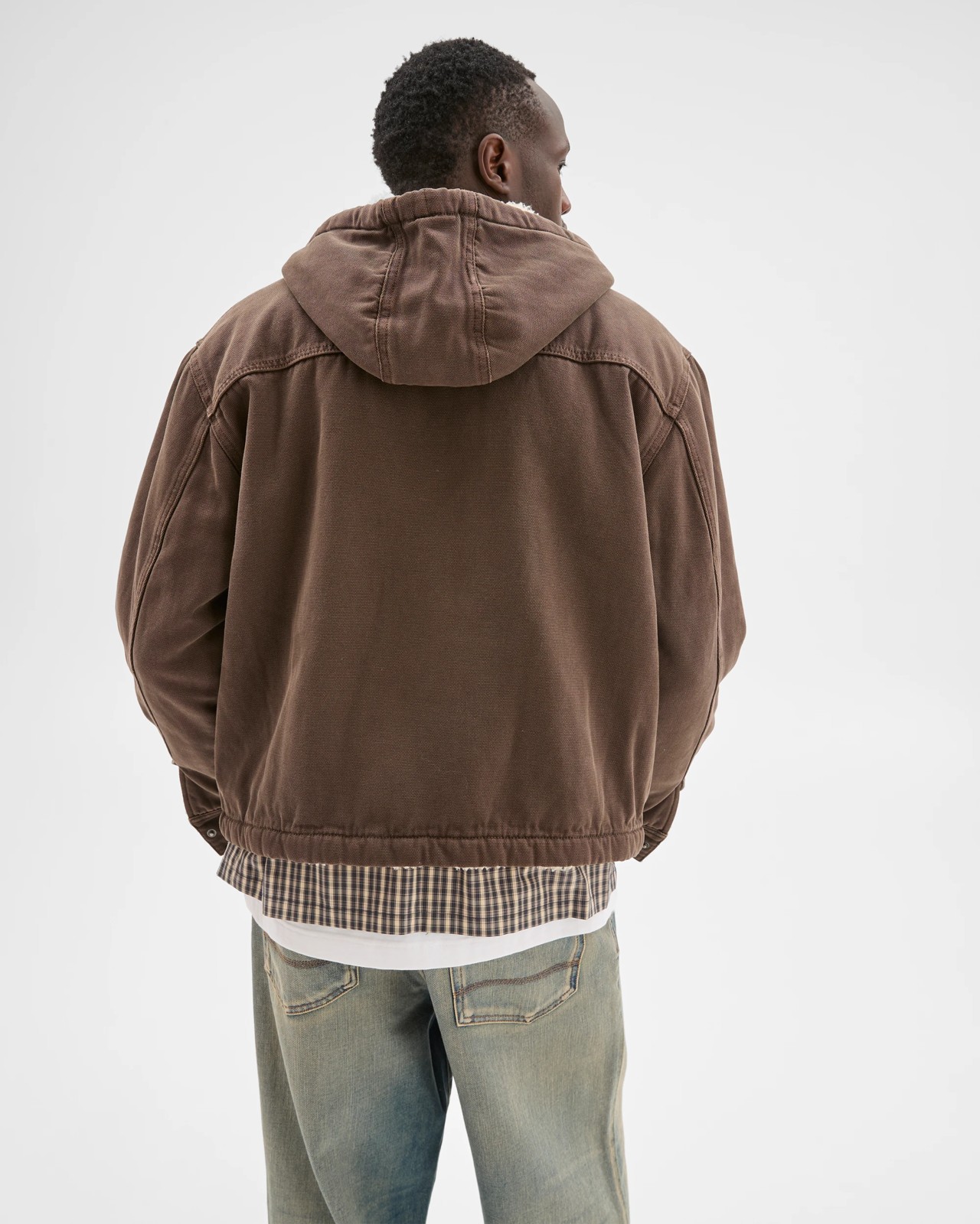 Commons Heavyweight Washed Hooded Worker Jacket - Choc Brown 6 of 6