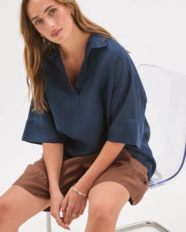 European Linen Elbow Sleeve Cocoon Popover Shirt