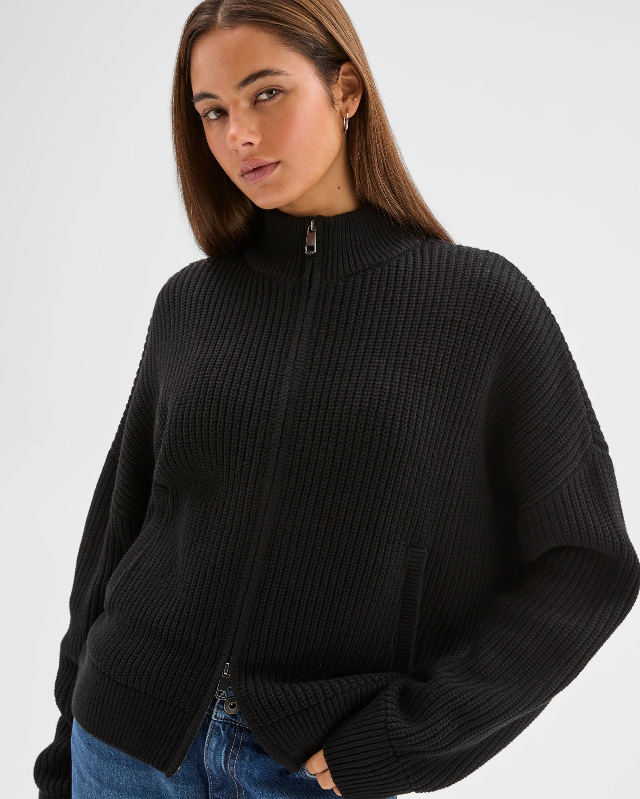 Lily Loves Australian Cotton Blend Zip Through Rib Cardigan - Black 6 of 6