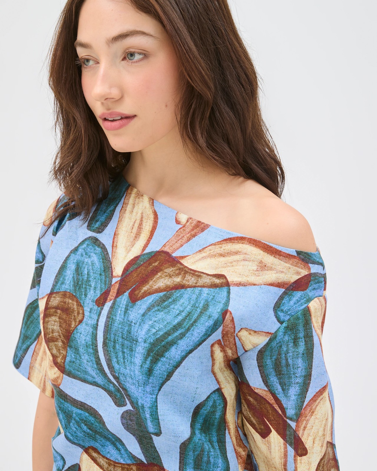 Lily Loves European Linen Off Shoulder Mini Dress - Blue Leaf 3 of 5