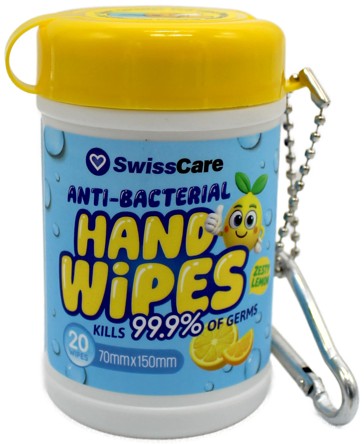 SwissCare 20 Piece Anti-Bacterial Keychain Handwipes - Zesty Lemon