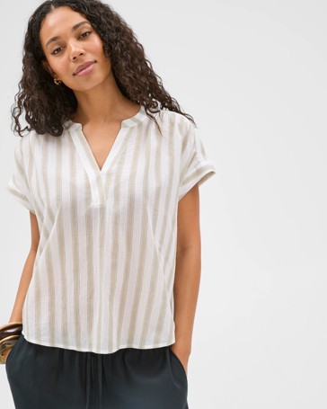 Cotton Collared Popover Blouse