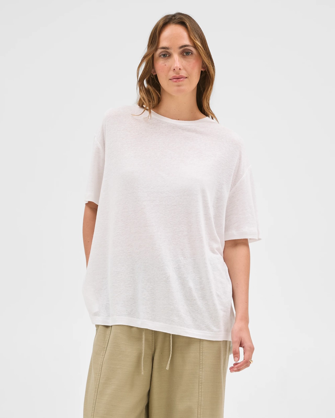 Linen Blend Relaxed T-Shirt - White 4 of 6