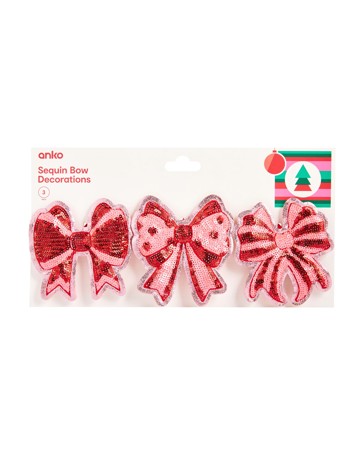 Anko 3 Pack Sequin Bow Decorations