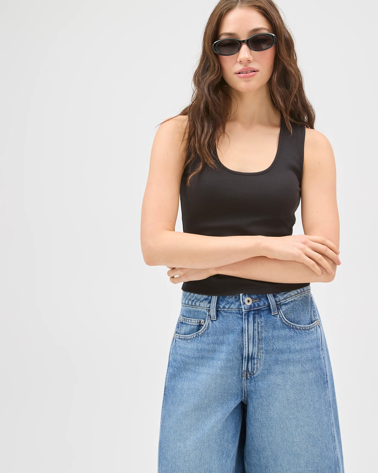 Lily Loves Australian Cotton Blend Scoop Neck Ribbed Tank Top - Black 2 of 5
