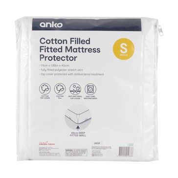 Cotton Filled Fitted Mattress Protector, Single Bed - Anko