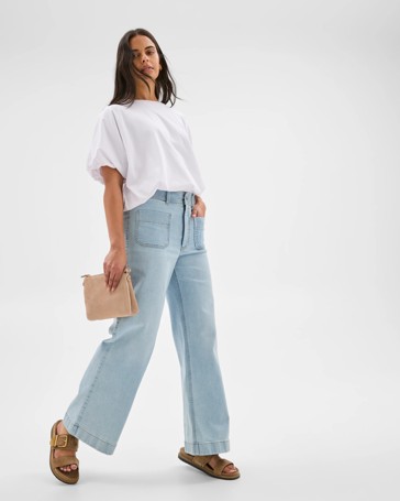 Mila High Rise Full Length Flat Front Wide Leg Denim Jeans