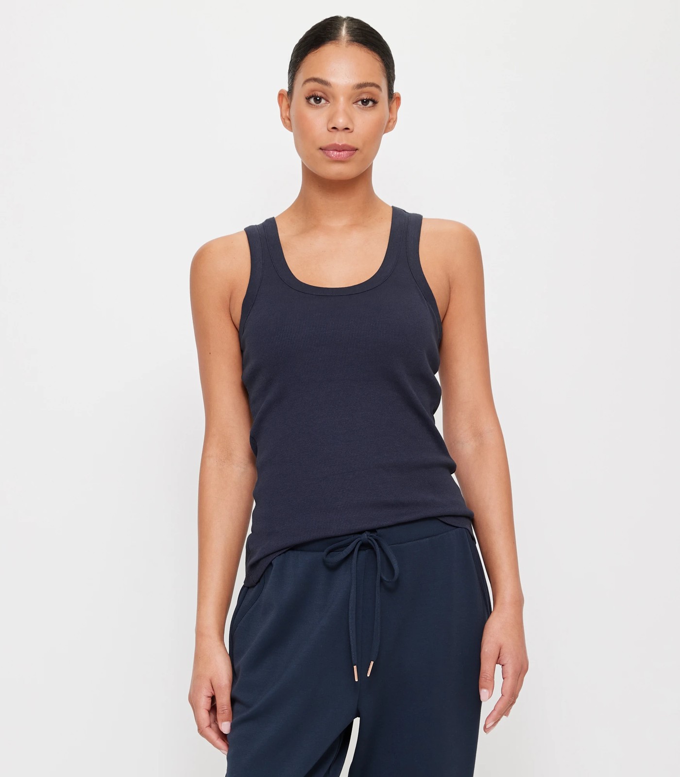 Active Ribbed Tank Top with Shelf Bra in Navy