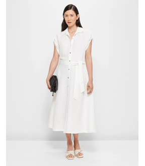 Linen Blend Shirred Waist Midi Dress - Preview