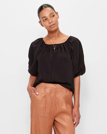 V-Neck Puff Sleeve Blouse - Preview