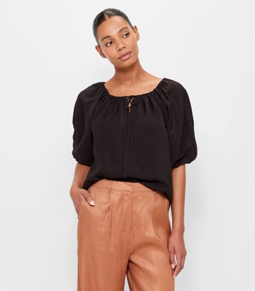 V-Neck Puff Sleeve Blouse - Preview
