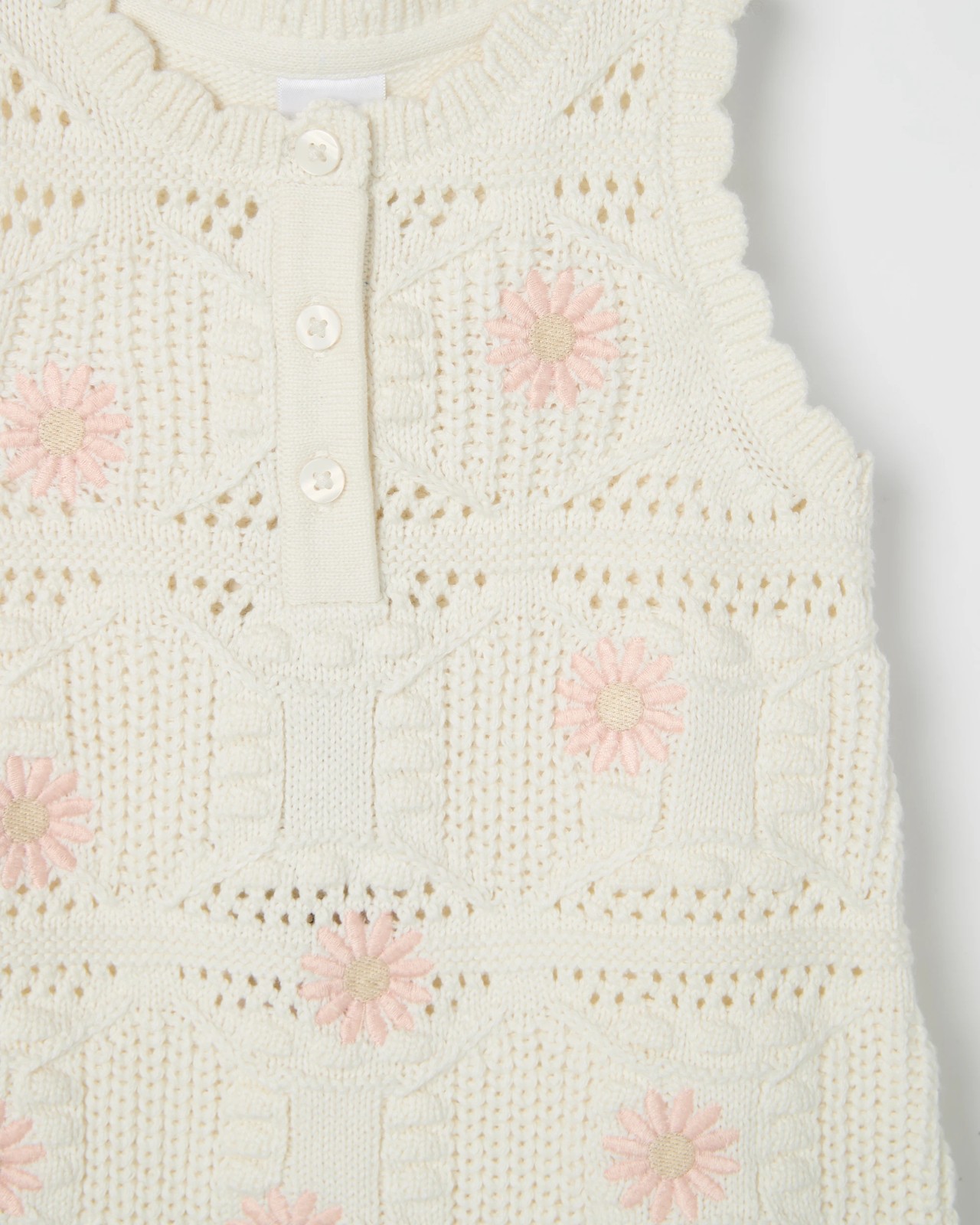 Baby Organic Cotton Crochet Knit Romper - Daisy Gardenia 2 of 2