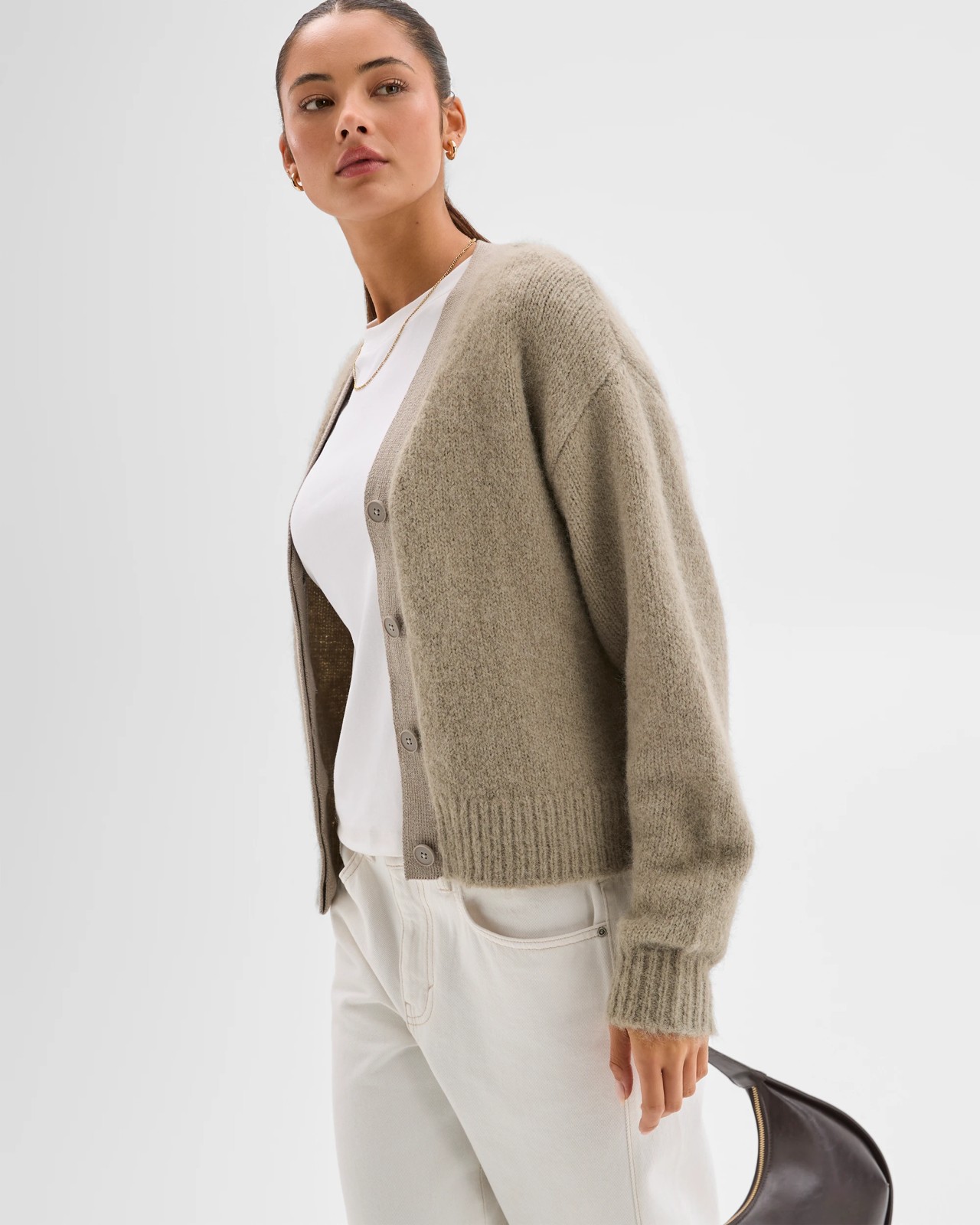 Lily Loves Contrast Bind Cardigan - Chamois Tan 6 of 6