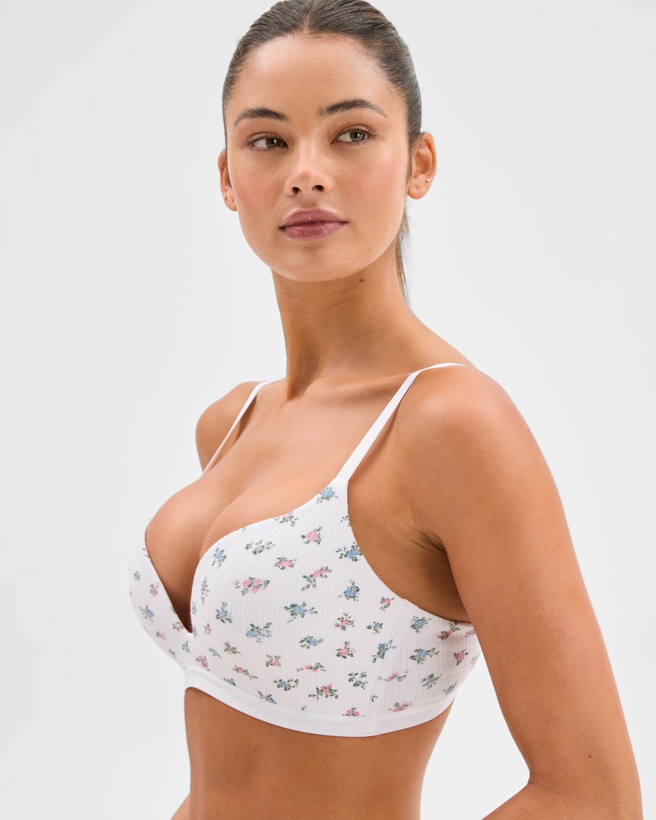 Lily Loves Australian Cotton Pointelle Wirefree Pushup Bra - Ditsy Floral 2 of 3