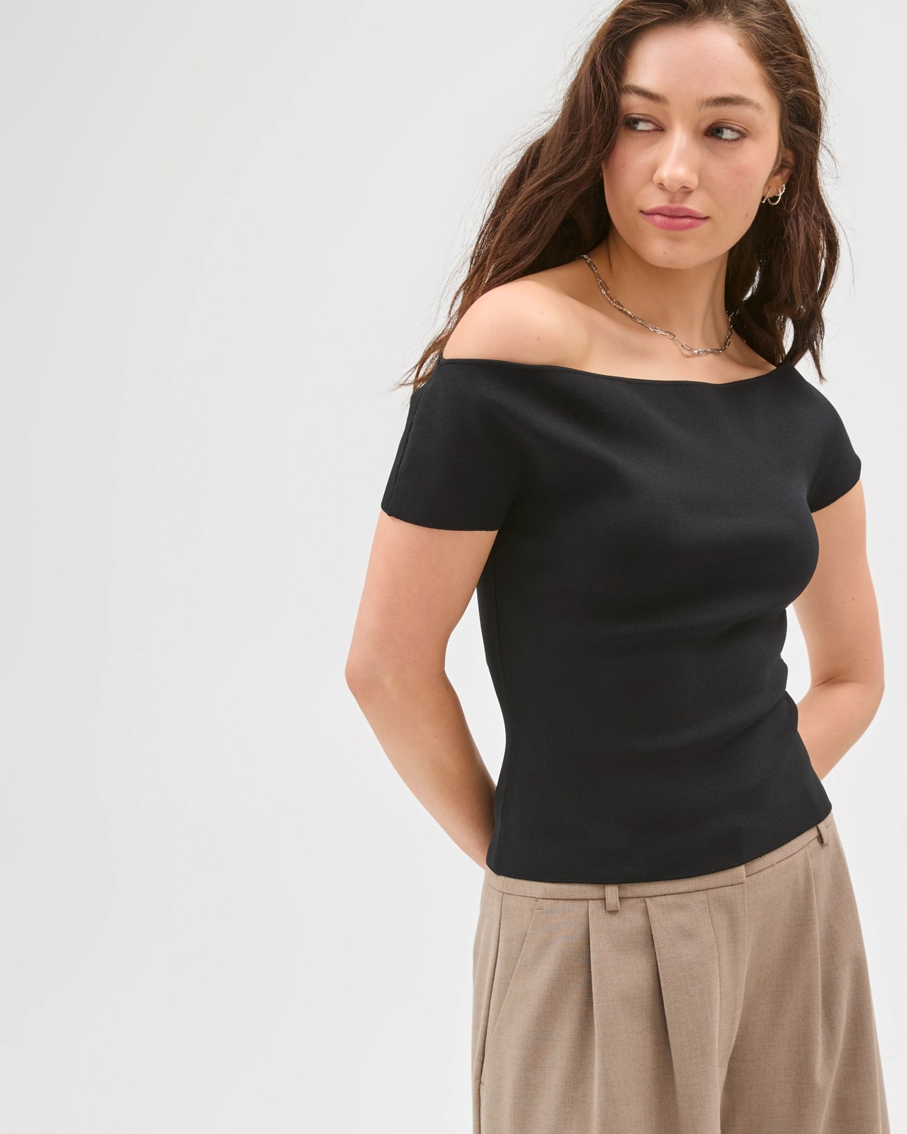 Lily Loves Off Shoulder Sculpt Top - Black 4 of 5
