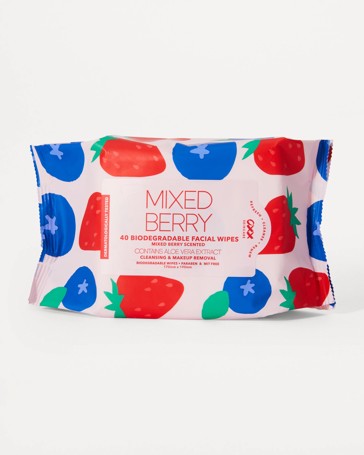 OXX Skincare 40 Pack Biodegradable Facial Wipes - Mixed Berry and Aloe Vera