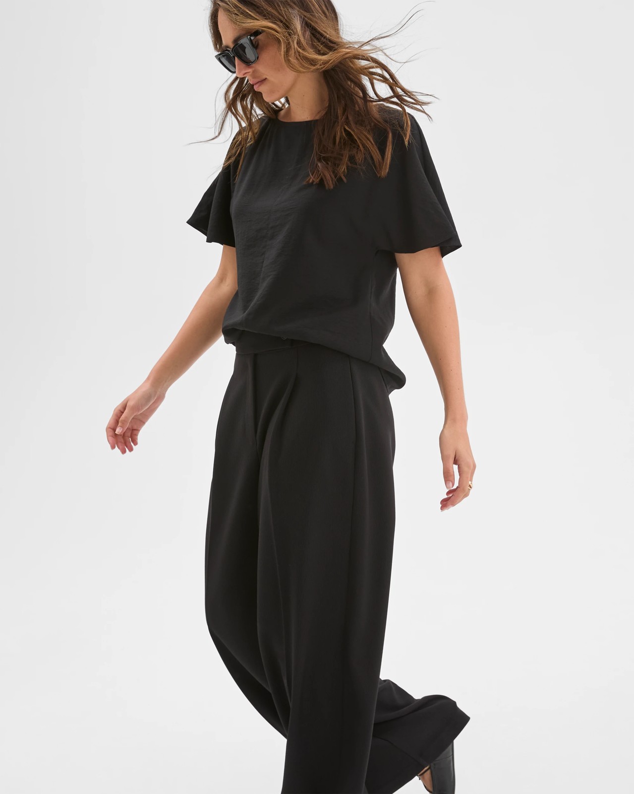 Preview Short Flutter Sleeve Textured Blouse - Black 4 of 6