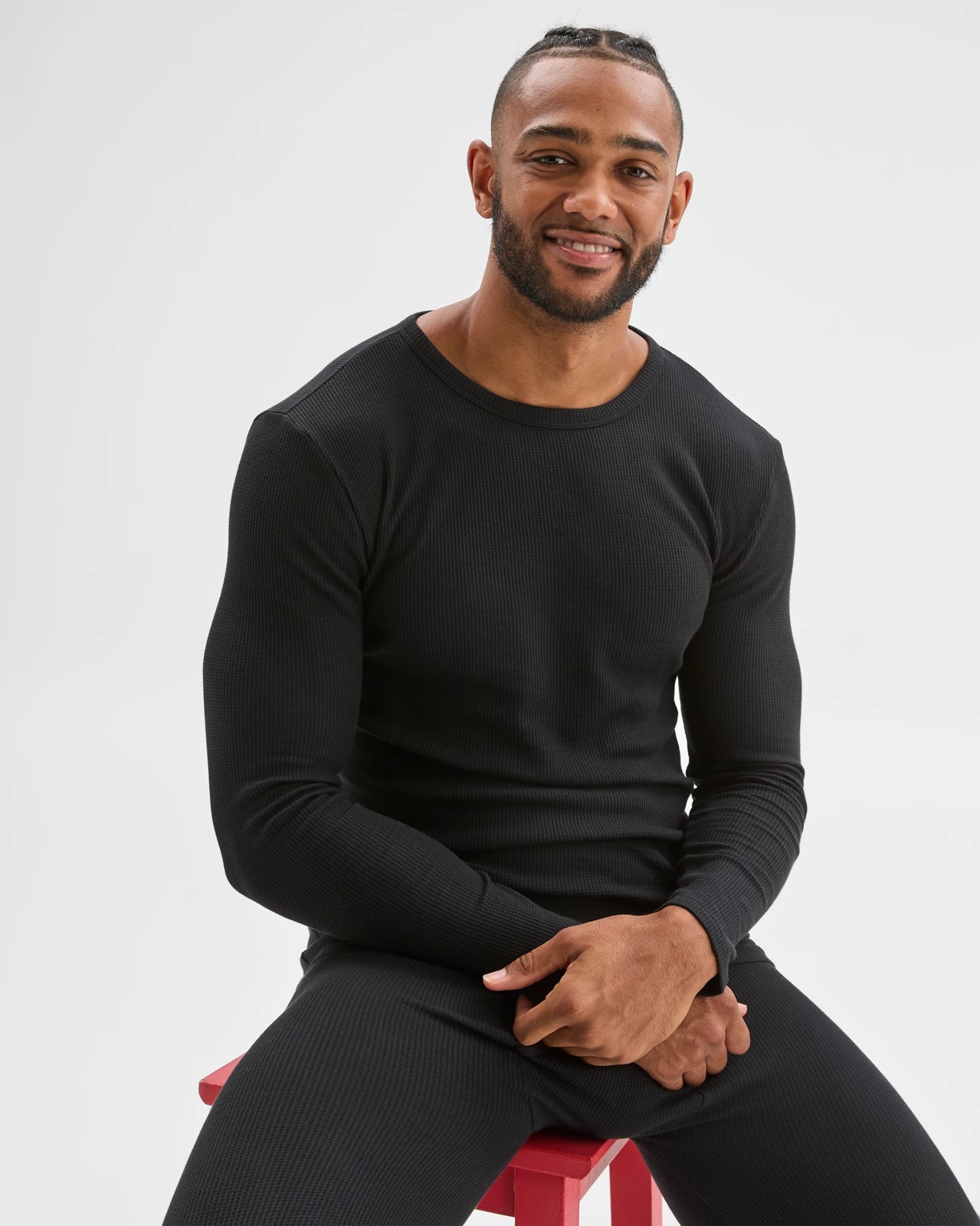 Maxx Australian Cotton Blend Long Sleeve Waffle Thermal Top - Black 4 of 6