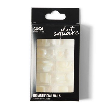 100 Pack Artificial Nails with Adhesive, Short Square Shape, Clear - OXX Cosmetics