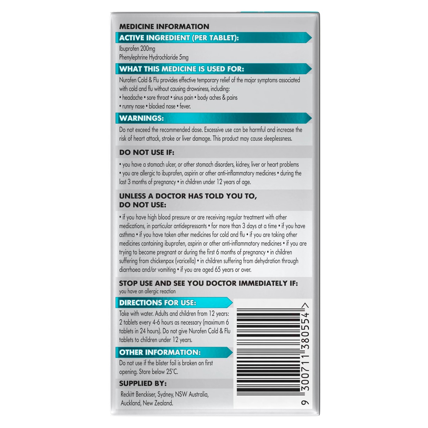 12 Pack Nurofen Cold and Flu Tablets 200mg 3 of 6