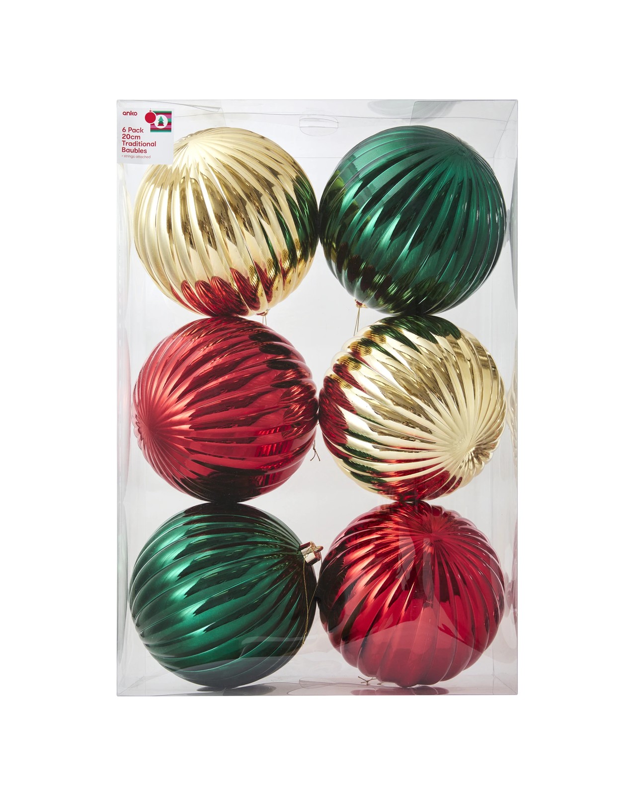 Anko 6 Pack 20cm Traditional Baubles 5 of 5