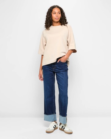 Straight Leg Turn Up Denim Jeans