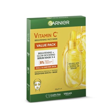 4 Pack Garnier Vitamin C Brightening Face Mask Value Pack 28g - Glycerin, Niacinamide and Vitamin C