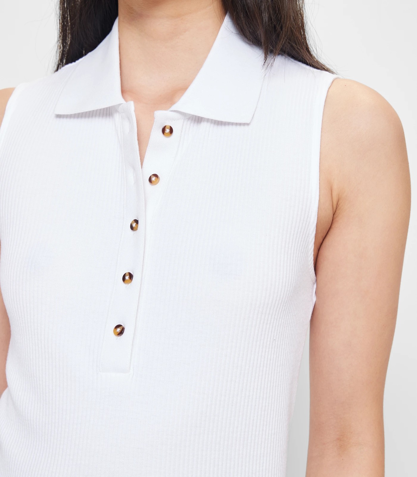 Rib Knit Henley Polo Top - White