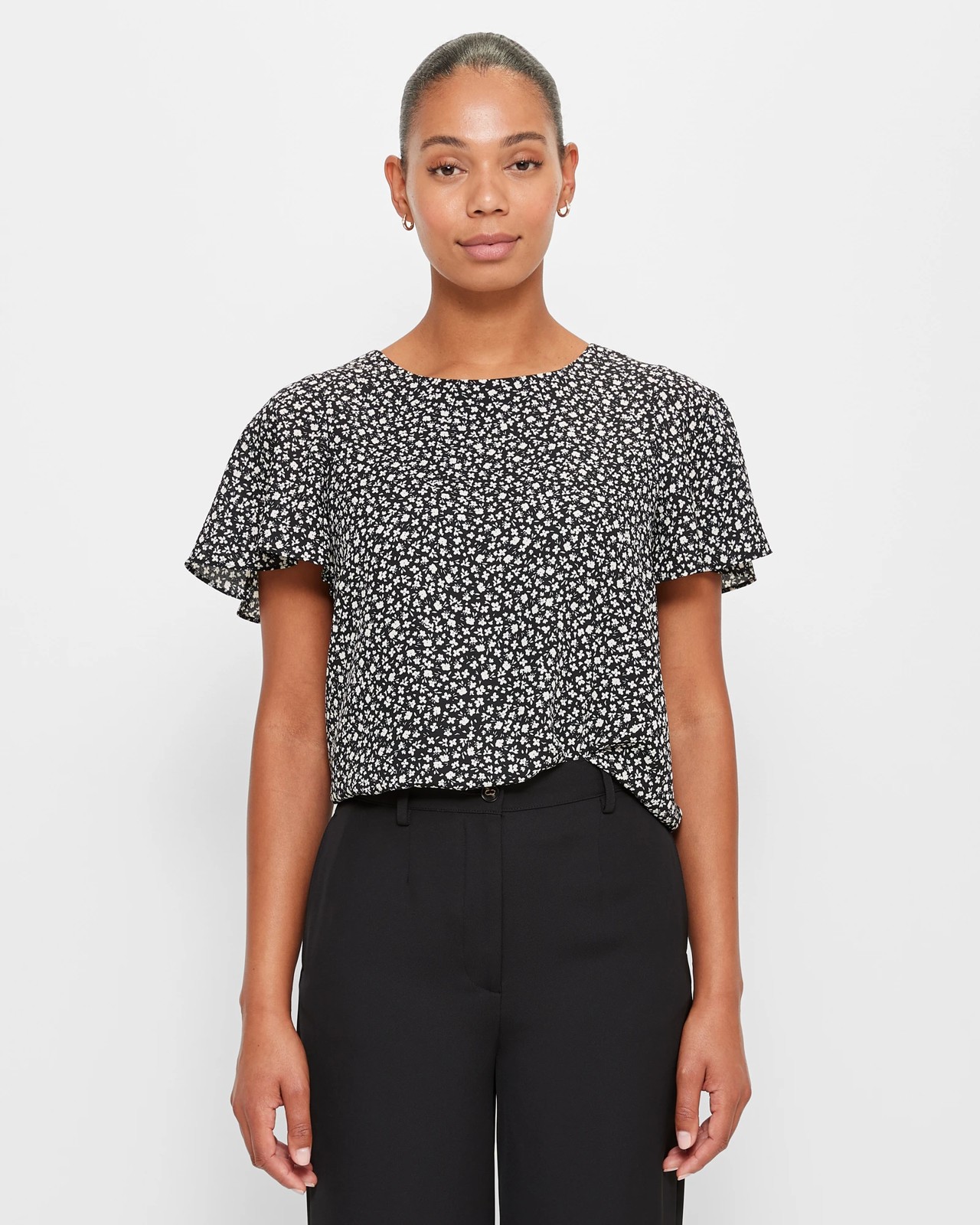 Crew Neck Flutter Sleeve Blouse - Preview | Target Australia