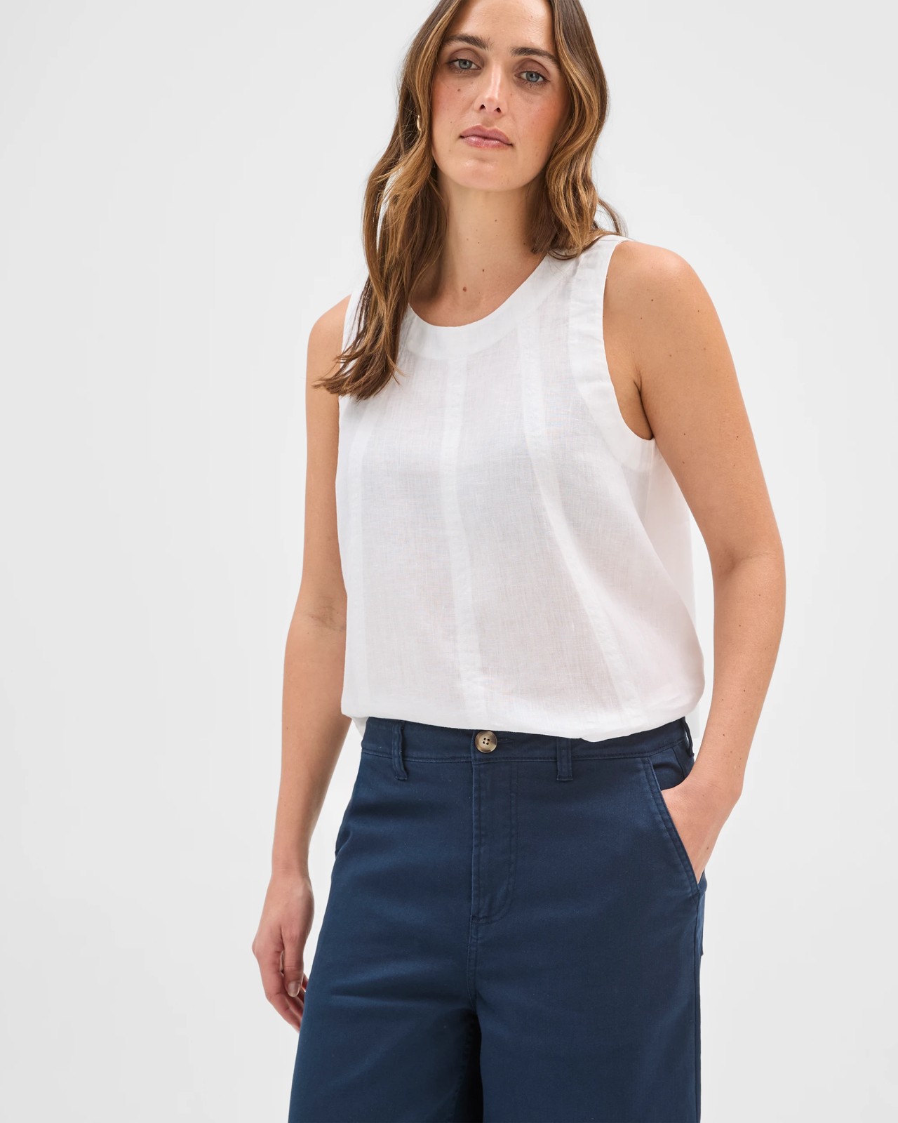 Australian Cotton Blend Stretch Twill Cropped Pants - Navy 5 of 5