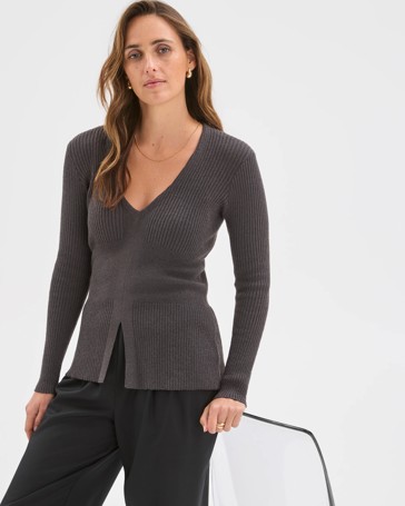 Preview Long Sleeve V-Neck Boucle Knit Top