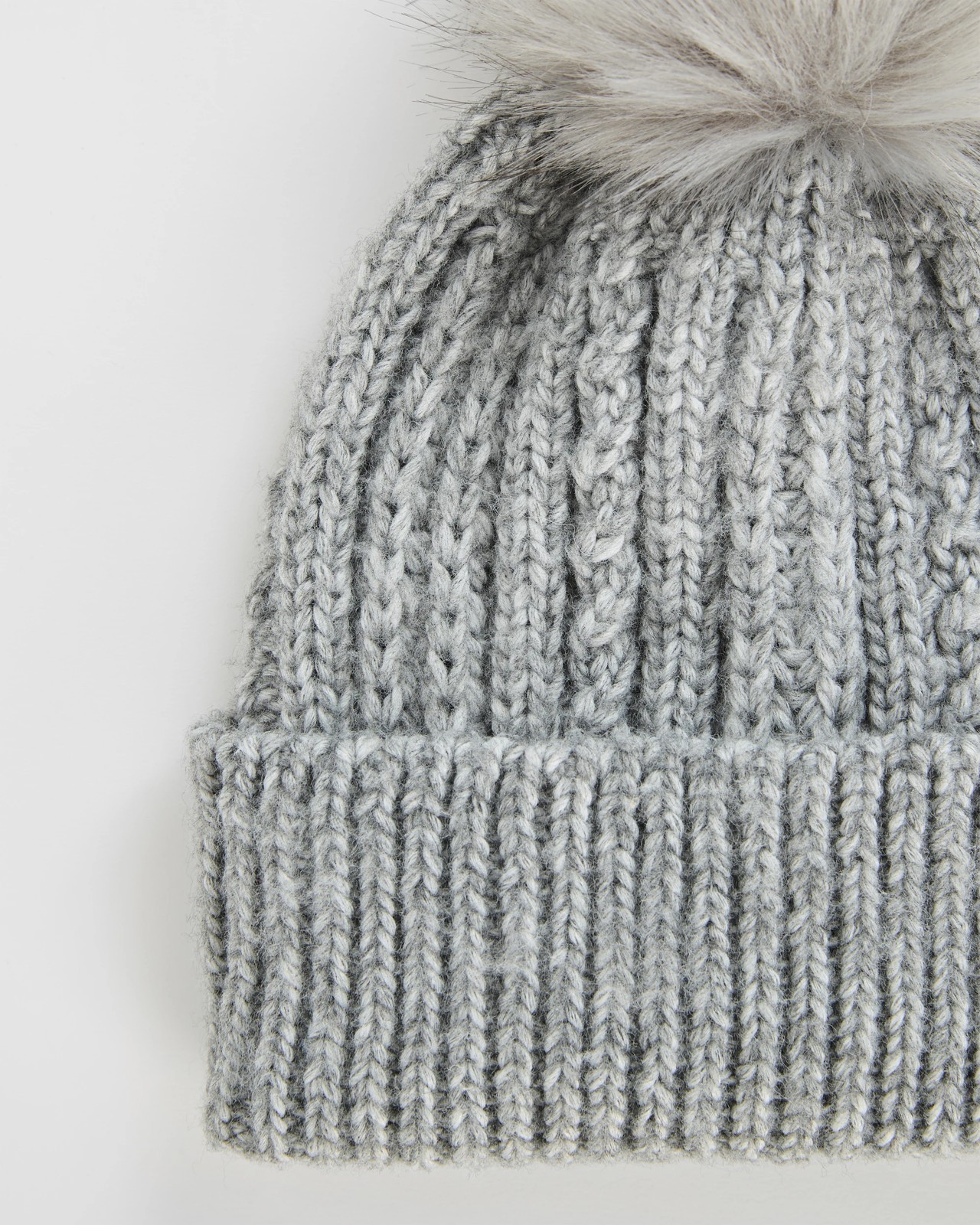 Chunky Cable Knit Pom Pom Beanie - Grey Marle 2 of 2