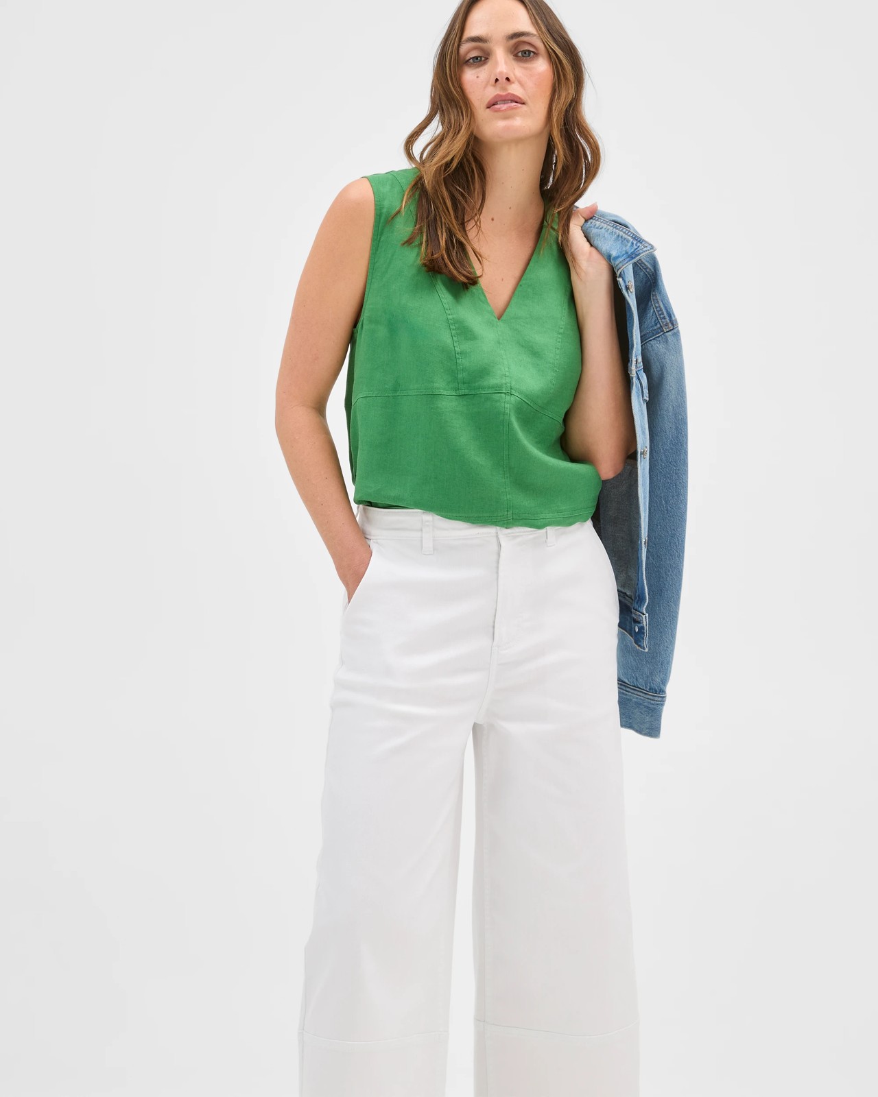 Australian Cotton Blend Stretch Twill Cropped Pants - White 5 of 5