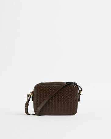 Embossed Weave Camera Crossbody Bag