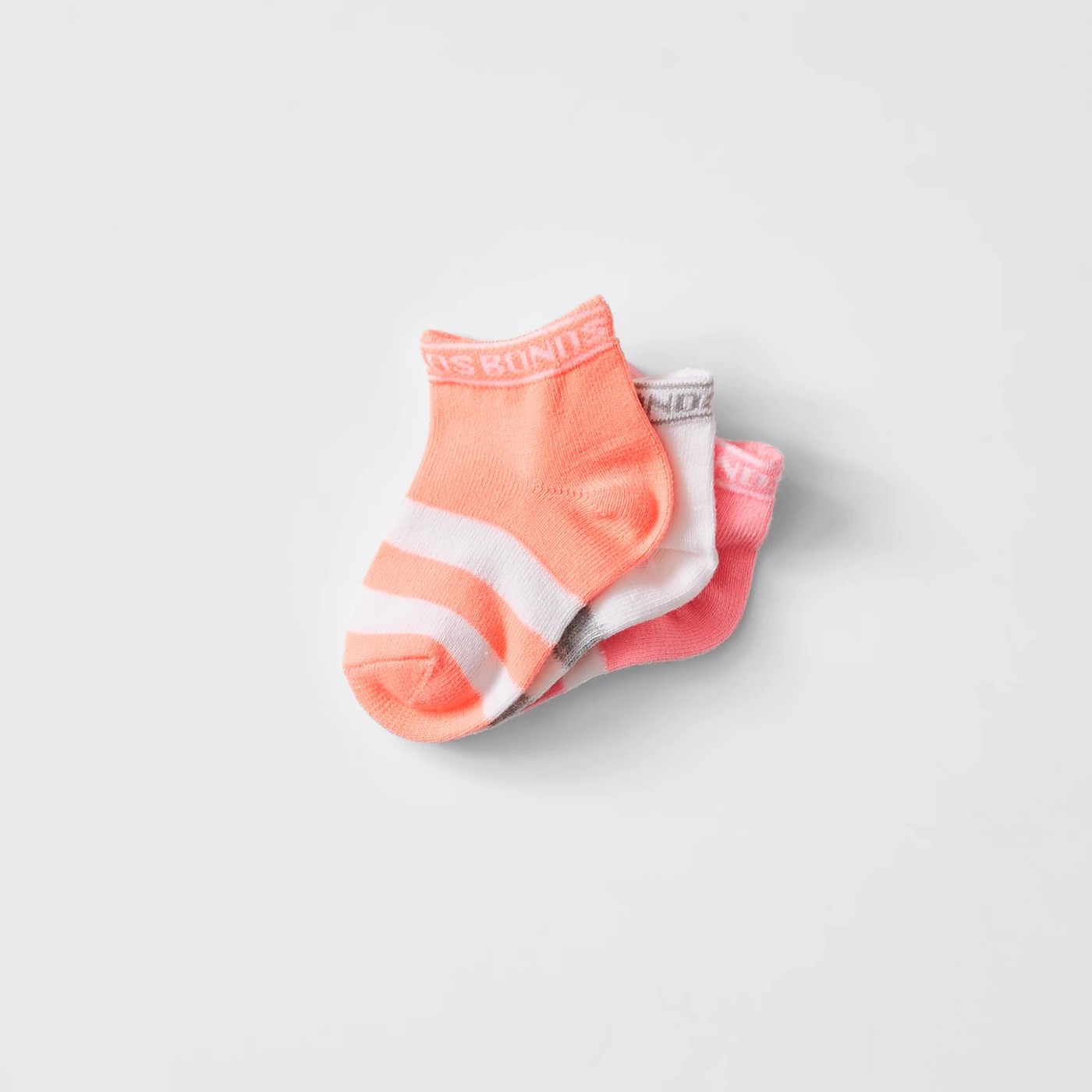 Bonds Baby Sportlet Socks 3 Pack - Orange/White/Pink Fluoro 2 of 2