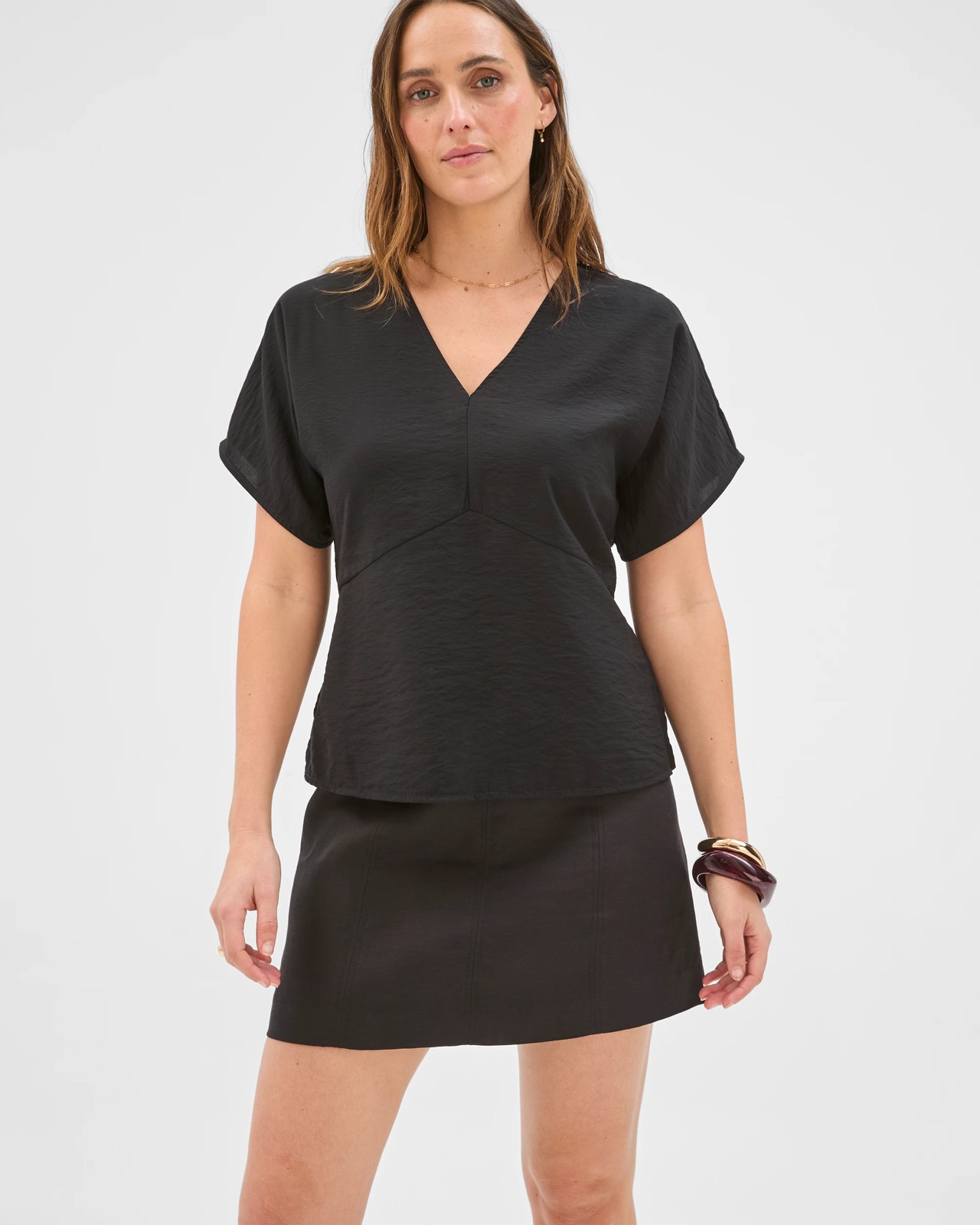 Preview Grace European Linen Blend A-Line Mini Skirt - Black 3 of 5