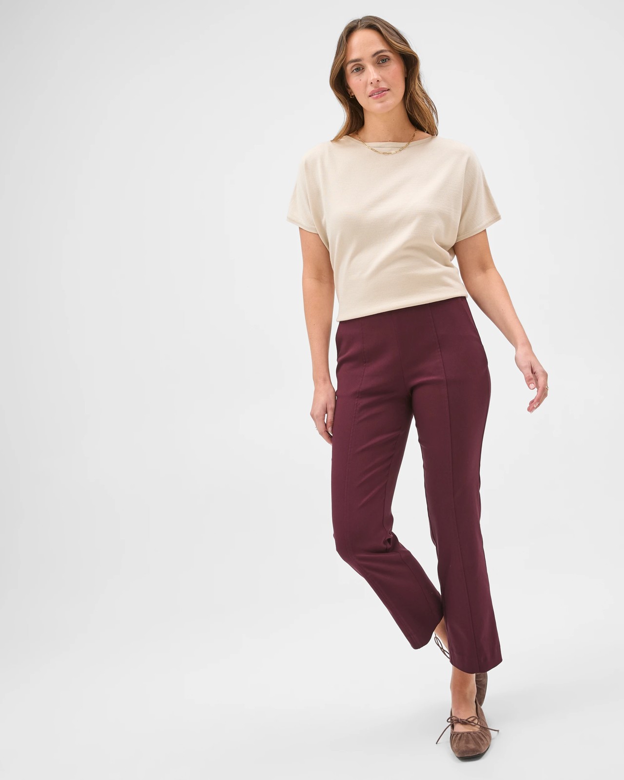 Preview Bengaline Crop Length Kick Flare Pants - Pinot 3 of 5