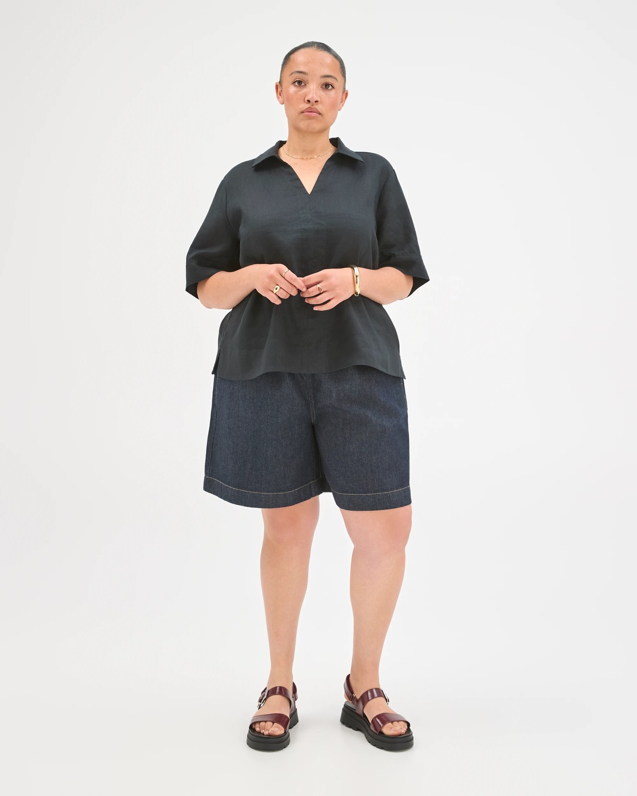 Plus Size European Linen Short Sleeve Popover Top 5 of 5