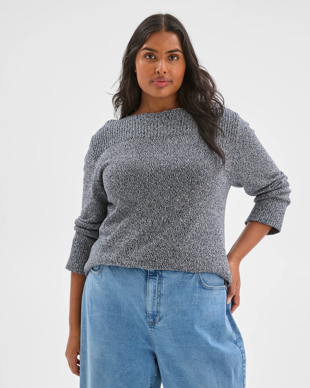 Plus Size Australian Cotton Blend Ottoman Twist Jumper - Petrol Twist 4 of 5