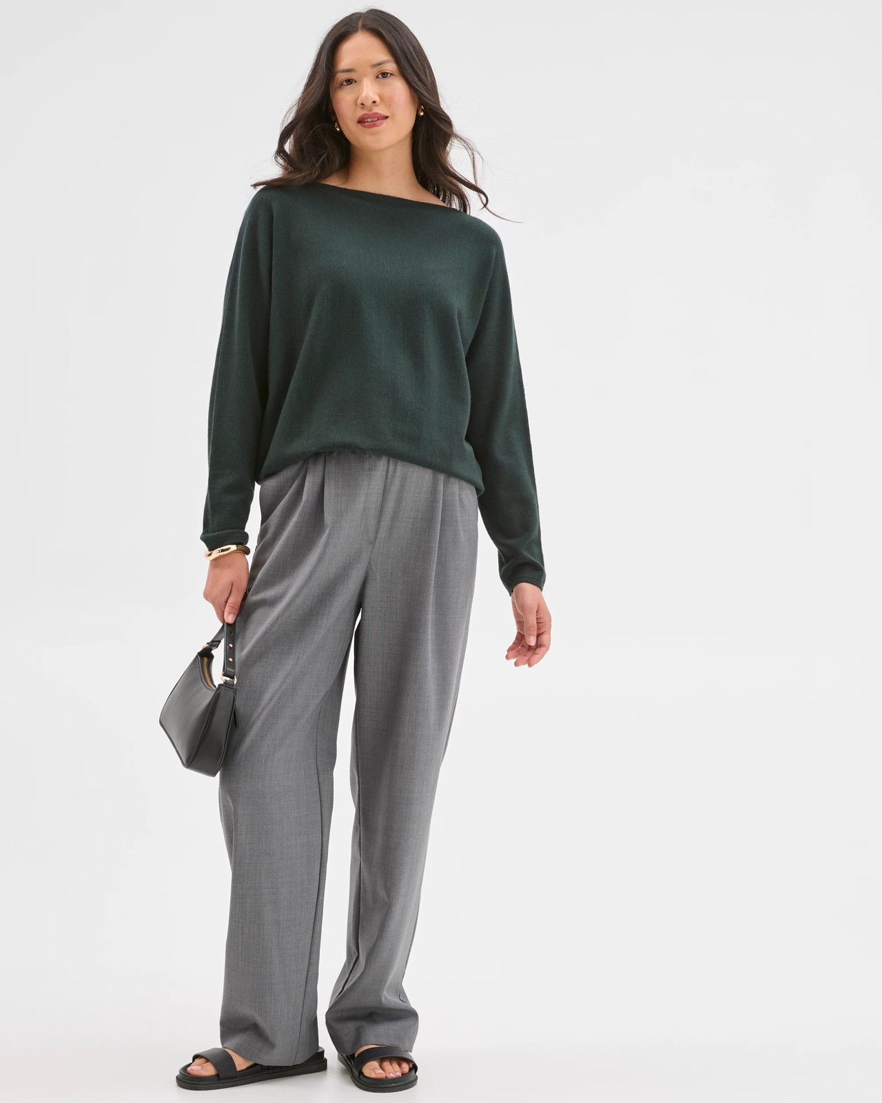Preview Dolman Sleeve Boat Neck Knit Sweater - Mid Jade 2 of 6