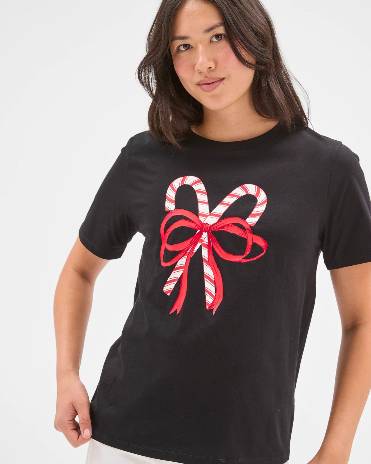 Australian Cotton Printed Christmas T-Shirt - Black Candy Cane 3 of 5