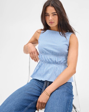 Australian Cotton Gingham Shirred Top - Lily Loves